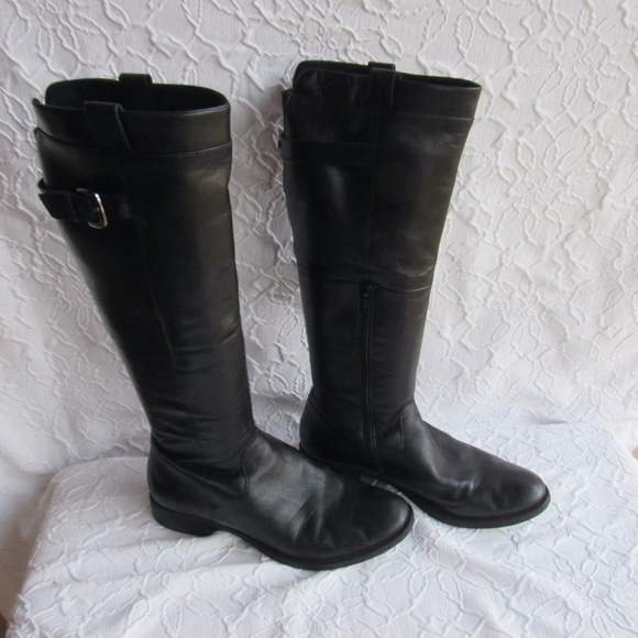 Soft Black Leather Boots 9 Womens Knee High Buckles Zips - Picture 2 of 15
